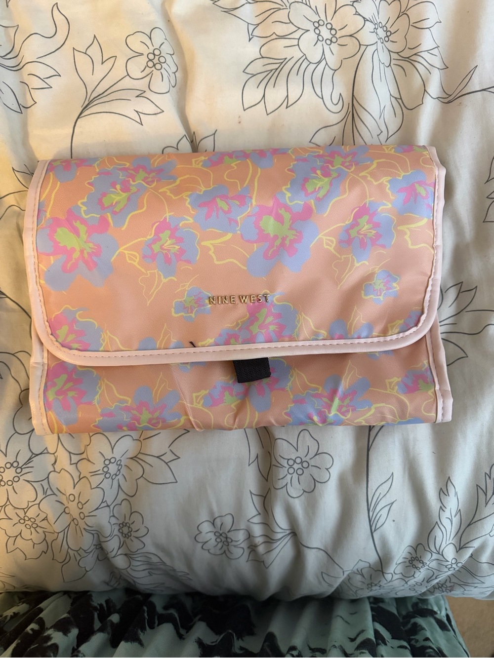 Nine West Pastel Pink Floral Foldable Cosmetic Pouch